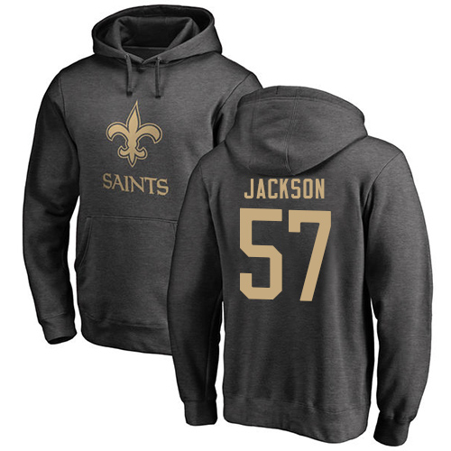 Men New Orleans Saints Ash Rickey Jackson One Color NFL Football #57 Pullover Hoodie Sweatshirts->new orleans saints->NFL Jersey